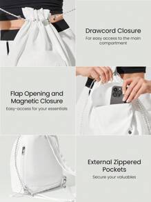 GLOWMODE 18升方便携带多款式斜挎背包抽绳单肩包带可调节肩带日常休闲 - 白色 - 查看 4