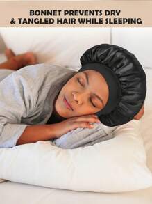 2 piezas Gorro de seda para dormir, gorros de satén, gorro de dormir de banda elástica suave de seda, envoltura de cabello de seda para cabello rizado (negro y dorado) - Decoración del hogar y el baño, gorro de verano para el cabello
