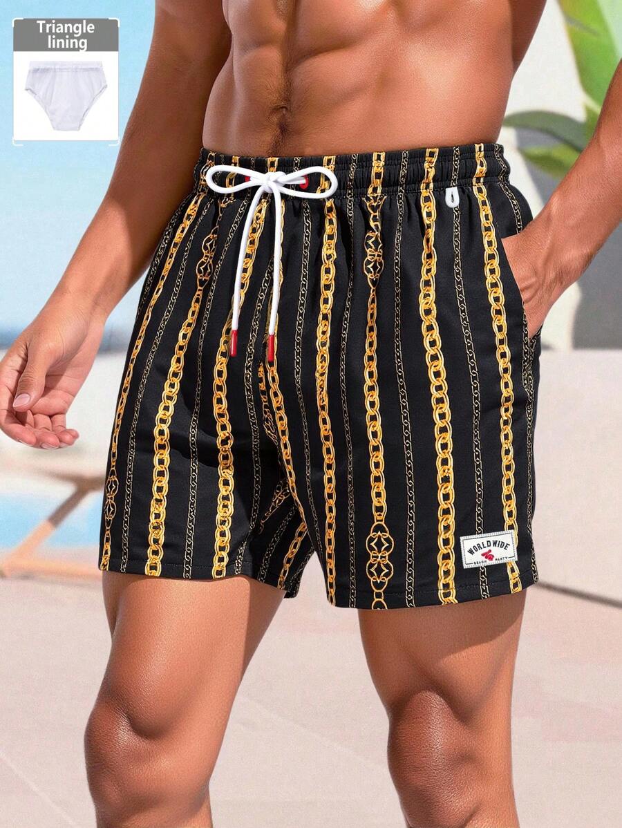 Surfspeed Men's Vacation Print Drawstring Beach Shorts, Hawaiian - Multicolor - View 1