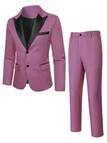 SHEIN Manfinity Mode 男士撞色翻领夹克和裤子西装套装