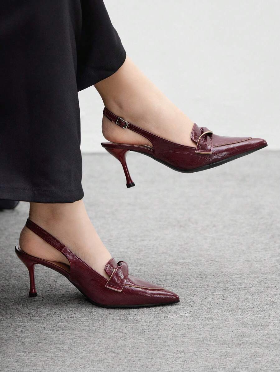 CUCCOO BIZCHIC Giày cao gót mũi nhọn họa tiết hoa trong suốt cho nữ - Màu Đỏ Sâu - Xem 1