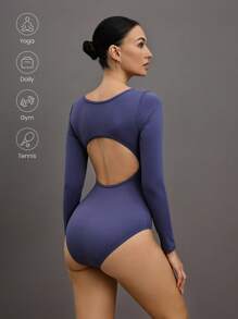 Activina Women's Solid Color Front Tie Extremely Long Sleeve Hollow Minimalist Fitted Jumpsuit