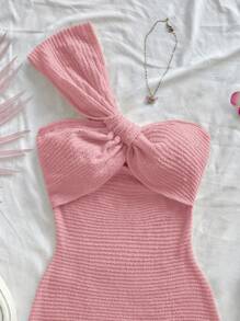 Soleia Váy ngắn chữ A dệt kim họa tiết jacquard màu mơ dành cho nữ - Hồng - Xem 7