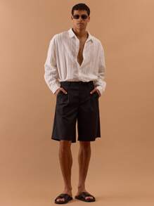 Musero Men Pleated Longline Shorts Spring, Summer, Holiday, Vacation - Black - View 2