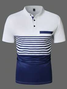Manfinity Homme Camisa polo casual/de oficina de manga corta a rayas para hombres