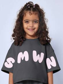 SUMWON 字母印花套装宽松 T 恤运动休闲青年学校周末休闲趣味日常穿着 - 灰色 - 查看 5