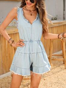 Breezaya Women's Fashionable Denim Romper, Suitable For Summer - Light Wash - View 6