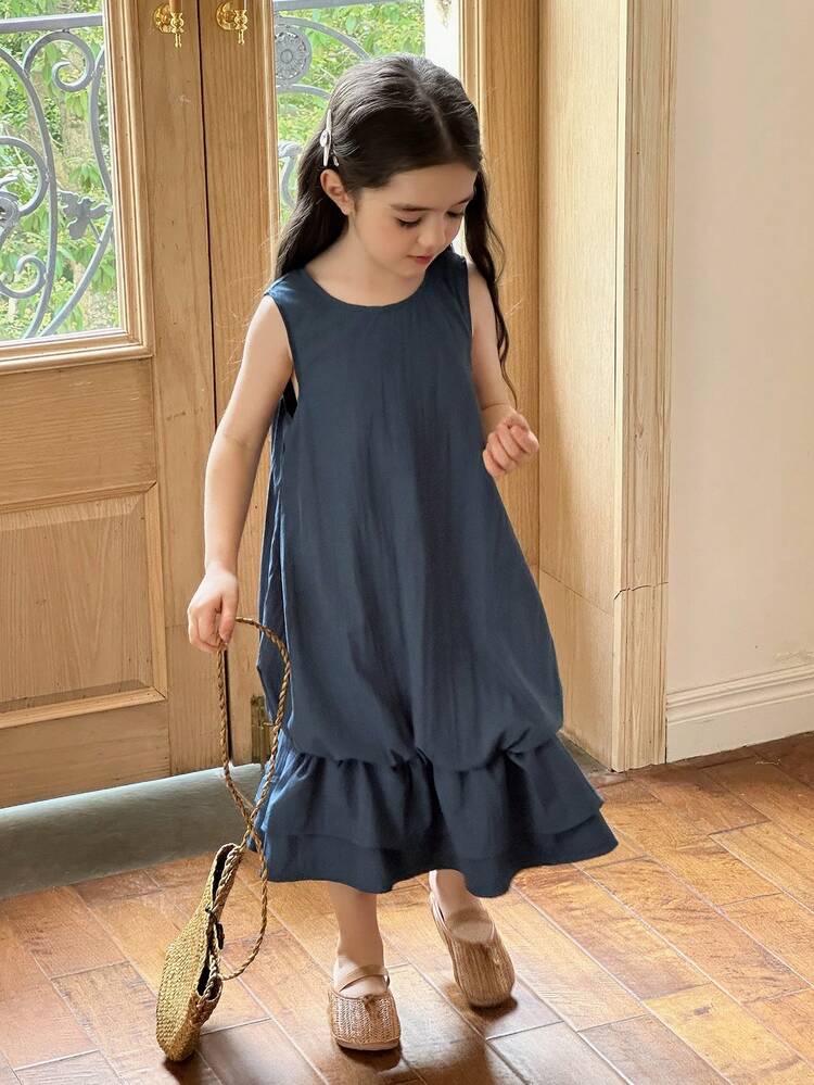 Young Girls Casual Loose Mid-Length Dress,Girls Summer Outfits