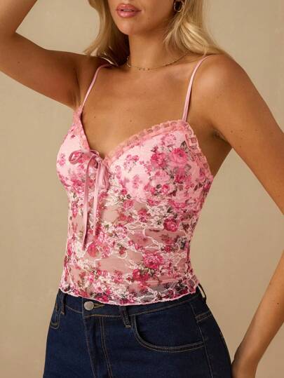 Enchnt 春夏浪漫女士花卉刺绣蕾丝拼接优雅吊带背心，休闲舒适，适合生日、节日派对、甜蜜约会、日常通勤、毕业典礼、度假和婚礼季节必备，夏季百搭女士，音乐会女士，复活节女士，优雅