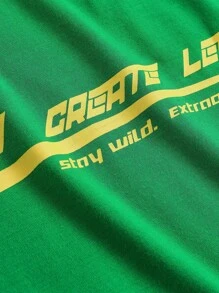 SHEIN Girlism 少女纯色字母图案拼接抽绳领休闲T恤 - 綠色 - 查看 3