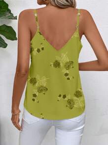 SHEIN Clasi Top de tirantes minimalista con patrón floral de lentejuelas de imitación, adecuado para el verano