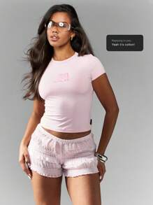 Missguided x Playboy Baby T-Shirt Crop Top aus Baumwollmischung, figurbetonter Athleisure Y2K Streetwear mit kleinem Logo, basic kurzärmeliges Sommer Frühling Lässig Sportmode - Pink - Übersicht 7