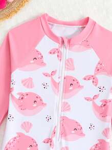 Baby Girl New Long Sleeve One-Piece Print Swimsuit, Random Pattern Swimming Suit Swim Suits Swim Wear Swimsuit Cover