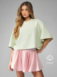 Missguided x Playboy Áo thun crop top tay ngắn thường ngày mùa hè, chất liệu cotton pha trộn, áo thun cơ bản, đồ mặc nhà, đồ dùng thiết yếu hàng ngày - Màu xanh Bạc hà - Xem 1