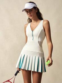 VARSIVA Váy thể thao không tay màu trơn cho nữ, thời trang cho mùa hè - trắng - Xem 6