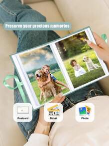 1 Pc Photo Album, 4x6 100 Pockets, Linen Cover, Slip-In Photo Pockets, Suitable For Wedding, Family, Anniversary, Vacation, Gift, Birthday Gifts Graduation - Multicolor - View 2