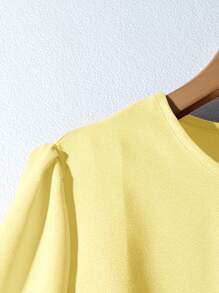 Rusticease Butter Yellow Women's Solid Color Crew Neck Loose Casual Mid-Sleeve Blouse - Yellow - View 4