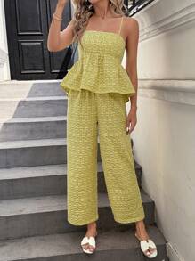 SHEIN LUNE Set estivo da 2 pezzi composto da canottiera con fiorellini carini di colore giallo e pantaloni lunghi a vita elastica