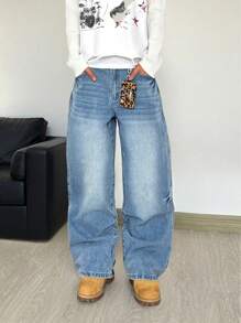 Claim Dot Men's Casual Washed Loose Straight Leg Jeans - Blue - View 5