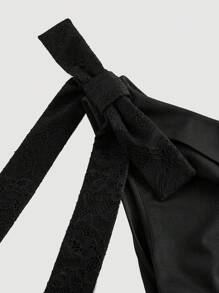 SHEIN MOD 白色不对称鱼尾裙，蕾丝拼接，饰有大蝴蝶结和荷叶边丝带，适合约会、派对、节日、早午餐、情人节、女士度假装、女士生日礼服、女士西装、婴儿派对礼服、Fairycore - 黑色 - 查看 3