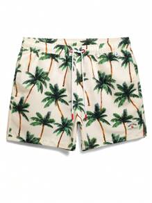 Manfinity VDAYZ Men's Palm Tree Print Drawstring Waist Beach Shorts, Hawaiian
