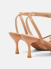 CUCCOO HITCHD Women's Shiny Crystal Pointed Toe Wine Glass Heel Elegant Romantic Apricot Mesh Upper High Heel Pumps, New Bride Wedding Party Dress Shoes, Ankle Strap Fashion Gala Evening Wear - Khaki - View 11