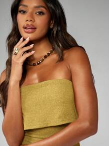 MISSGUIDED Đầm dạ hội dài ôm sát cơ thể thanh lịch không dây Lurex có gân, váy dạ hội trang trọng dài cho dịp đặc biệt, tiệc cưới, khách dự tiệc, lễ hội, Giáng sinh - màu xanh lá - Xem 5