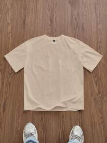 Manfinity EMRG Camiseta de manga corta holgada de color caqui con eslogan de boxeo impreso de moda casual para hombres
