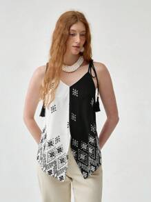 Florisole Vacation Style Color-Blocking Camisole With Asymmetric Hem - Multicolor - View 4