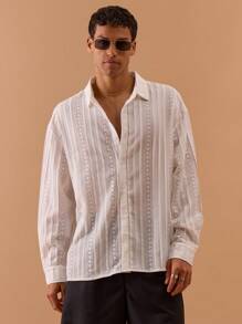 Musero Men Mesh Striped Oversized Long Sleeve Shirt Spring, Summer, Holiday, Vacation