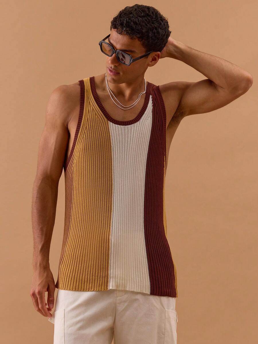 Musero Knit Stripe Scoop Neck Tank Top Spring, Summer, Holiday, Vacation,