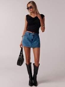 SHEIN Forever 21 Falda/shorts vaqueros mini desgastados de estilo retro callejero casual para mujer - Azul - Ver 3