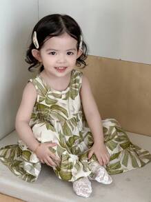 Dazy Kids 女童自然风无袖圆领中长连衣裙 - 綠色 - 查看 3