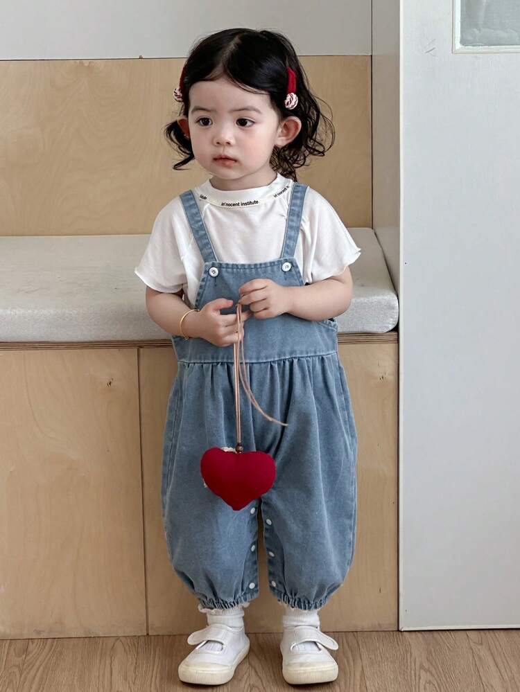 Baby Girl Cute Washed Denim Overall Trousers, Toddler Fall Clothes