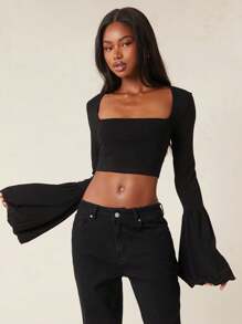 NYA SZN Long Sleeve Top Club Boho Sexy Going Out Brunch Streetwear Everyday Casual Classy Pastel Summer - Black - View 6