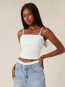 SHEIN Unity Débardeur sans manches avec bordure en dentelle, pour sortie, brunch, tenue de rue, église, usage quotidien, décontracté, chic, modeste, satin pastel pour femmes