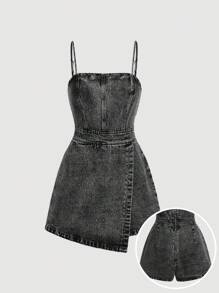 SHEIN MOD Combinaison en jean pour femmes avec Top court