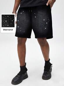 ROMWE MEN Street Life Men's Rhinestone Drawstring Waist Loose Casual Versatile Shorts