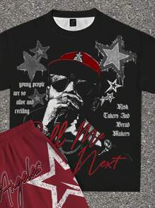 SHEIN Bolty 2pcs Tween Boy Casual Cartoon Graphic Round Neck Short Sleeve T-Shirt & Shorts Set, Summer