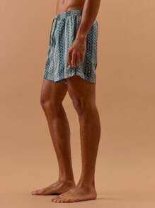 Musero Men Pattern Print Swim Shorts Spring, Summer, Holiday, Vacation, - Green - View 3