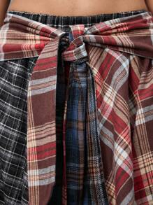 ROMWE Grunge Punk 女式复古艺术拼布不对称下摆撞色二合一格子裙 - 彩色 - 查看 2