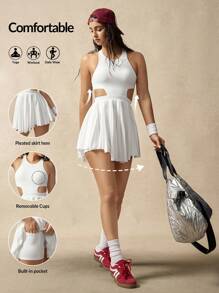 VARSIVA Women Solid Perforated Ruffle Hem Sports Dress - White - View 1