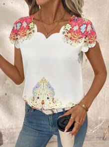 SHEIN Clasi Women's Vacation Casual Retro Printed Short Sleeve Button-Down Shirt - Multicolor - View 4