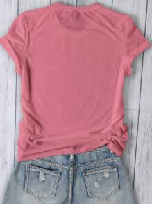 Kaos Kasual Slim Fit Motif Bunga Retro Cetak Musim Panas untuk Wanita - Redwood - View 2
