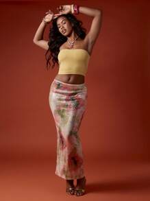 MISSGUIDED 亮片中长裙紧身扎染图案节日派对俱乐部晚装全息闪光铅笔裙 - 粉色 - 查看 3