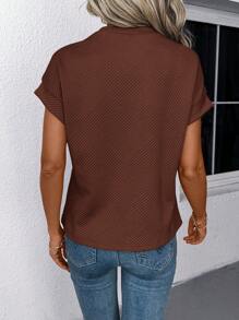 SHEIN LUNE 女款杏色蝙蝠图案圆领短袖T恤