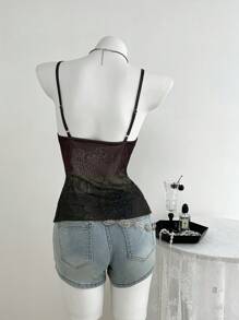Vintage Printed Beaded String Front Ruched Summer Casual Women Tank Top - Multicolor - View 2