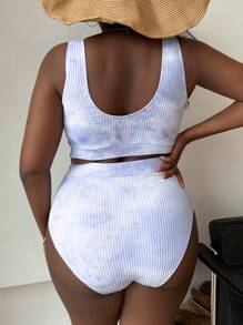 Slaydiva 2 bộ đồ bơi in họa tiết tie dye cỡ lớn cho nữ phong cách riêng biệt thời trang thường ngày đi nghỉ - Màu tím hoa cà - Xem 2