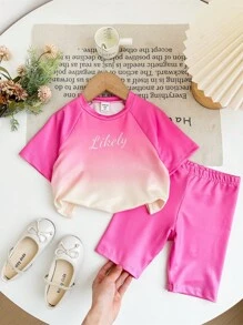SHEIN Young Girl Round Neck Fitted Casual Sweater & Fitted Pants Tracksuit 2 Pieces Set - Hot Pink - View 5