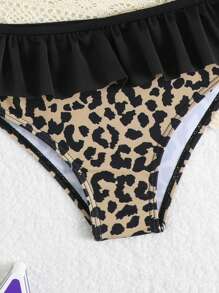 女童豹纹蝴蝶结装饰泳衣度假套装儿童泳衣女童两件套泳衣女童比基尼套装女童泳衣两件套儿童两件套泳衣女童服装泳衣套装 - 彩色 - 查看 4